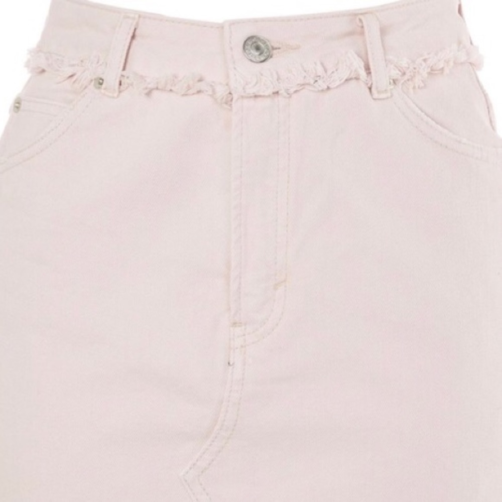 Topshop “moto” high-waisted pink denim skirt
